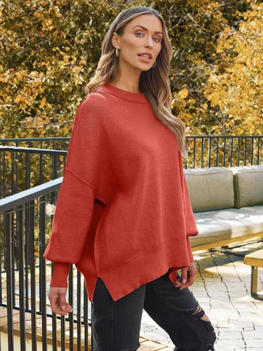 Vista 230 de Lillusory - Suéter extragrande con mangas de murciélago y cuello redondo para mujer, prenda moderna de otoño de tejido de punto sin botones