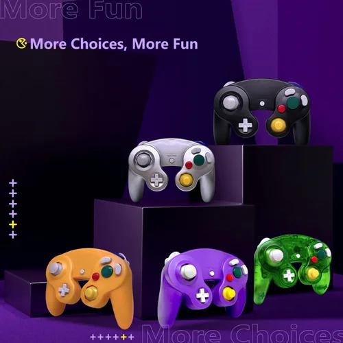 Vista 6 de Zeion Pack Gamecube Controlador con cables de extensión Zeion y adaptador USB de 4 puertos para consola Switch PC Wii U negro morado plateado verde