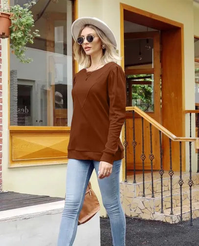 Vista 2 de XIEERDUO Sudaderas para mujer, cuello redondo, manga larga, básicas, casuales, túnica para leggings