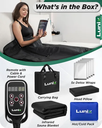 Vista 7 de Manta de sauna infrarroja Lunix LX17, bolsa de sauna portátil para relajación, desintoxicación y alivio del estrés, calor ajustable 77–176°F, manta