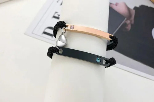 Vista 5 de MEALGUET - Pulseras magnéticas personalizadas para parejas de atracción mutua, pulseras de identificación trenzadas con nombre, conjunto de pulseras