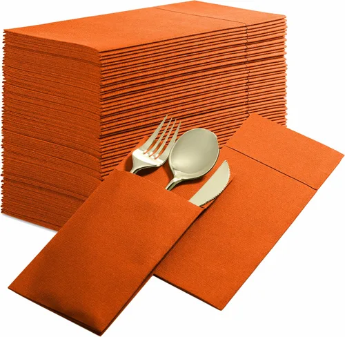 Vista 11 de Paquete de 50 servilletas desechables de lino con bolsillo integrado para cubiertos, color rojo brillante, como servilletas de papel para Navidad
