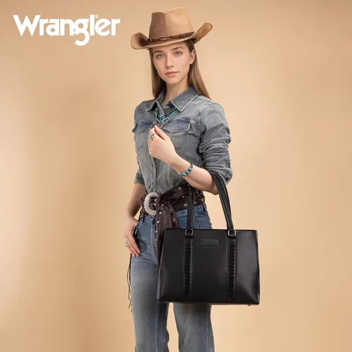 Vista 7 de Bolso de Mano de Doble Compartimento Wrangler para Mujer con Costura a Mano Negro