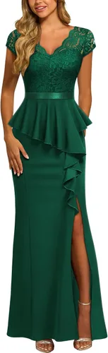 Vista 9 de MISSMAY Vestido largo de cóctel con volantes y encaje floral elegante para mujer Negro