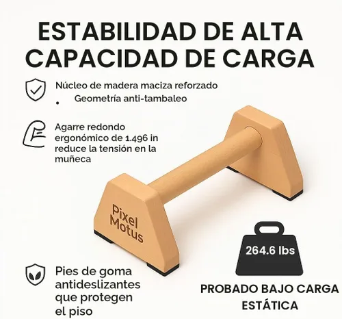 Vista 3 de Barras de empuje de madera – Paraletas de madera maciza con asas ergonómicas aptas para muñecas y pies de goma antideslizantes – Asas de empuje