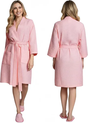 Vista 25 de Lotus Linen Women’s Lightweight Waffle Spa Robes – Soft Cotton Knee Length Bathrobe, Personalized Bridesmaids Robe Negro