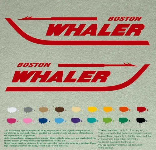 Vista 15 de Par de calcomanías Boston Whaler para barcos, calcomanías de vinilo, motor de barco, lote de 2, Negro 070