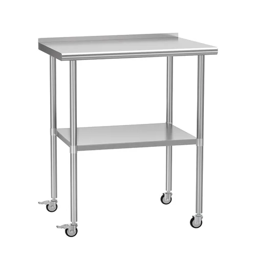 Vista 11 de Mesa de acero inoxidable con ruedas de 24 x 30 pulgadas, mesa de trabajo utilitaria con estante inferior ajustable para cocina comercial, garaje