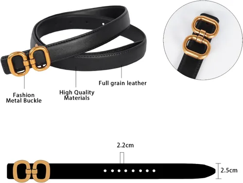 Vista 333 de Cinturón de cuero clásico con hebilla de metal para mujer con vestido de jeans