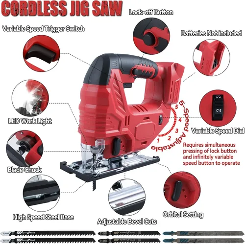 Vista 6 de Sierra de calar inalámbrica sin escobillas compatible con batería Milw-aukee de 18 V (solo herramienta), 5 velocidades variables de hasta 2700 RPM