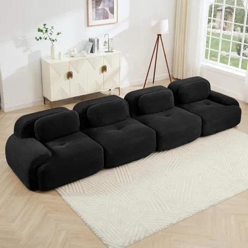 Vista 100 de Sofá moderno comprimido sin armazón de 116", sofás seccionales de 3 plazas para sala de estar, sofá seccional modular de pana verde nube, espuma