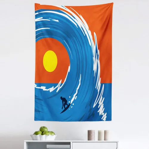 Vista 3 de Ambesonne Tapiz Ride the Wave de hombre surfing en olas gigantes del océano retro, póster deportivo, decoración de tela para colgar en la pared