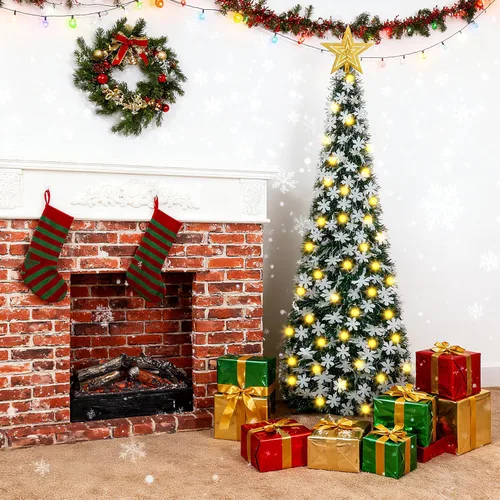 Vista 6 de Árbol de Navidad de escarcha desplegable de 1.5 m con 50 luces LED y control remoto, con estrella en la parte superior, fácil de montar con soporte