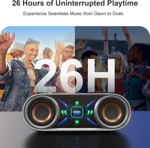 Vista 4 de DOSS SoundBox Pro+ P400 Altavoz Bluetooth, sonido estéreo fuerte de 50 W, graves profundos, tiempo de reproducción de 26 horas, luces espejo