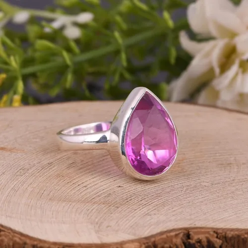 Vista 57 de PANOPLY Bio Pink Doublet Quartz Solid 925 Sterling Silver Ring for Women