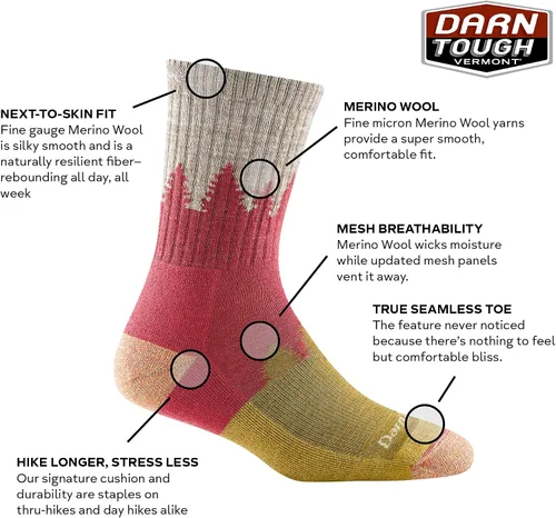Vista 3 de Darn Tough Vermont Treeline Micro Crew - Calcetines de senderismo de peso medio con cojín para mujer (estilo 1971)