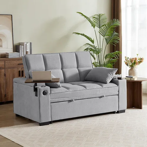 Vista 14 de Eafurn Sofá cama convertible de felpilla capitoné 3 en 1 de 65 pulgadas Café - 65