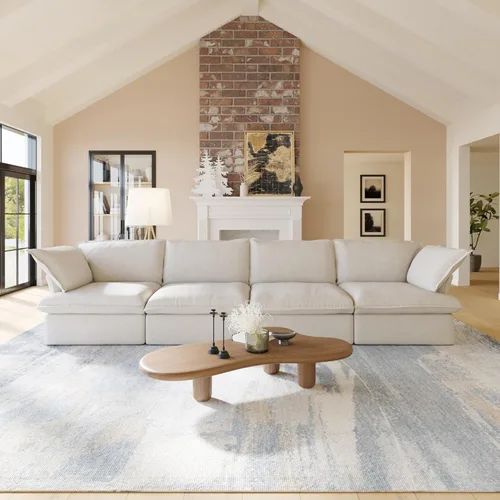 Vista 9 de Sofá modular modular de 122.82 pulgadas con cojín grueso, sofá minimalista de 3 plazas, sofá convertible de asiento profundo para sala de estar