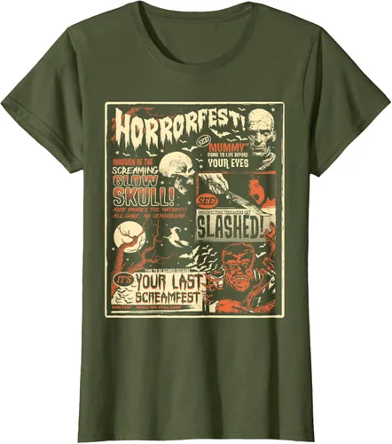 Vista 56 de Vintage Horrorfest Movie Poster Terror Old Time Halloween Camiseta S Negro