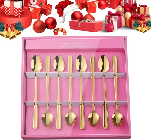 Vista 23 de YDware - Juego de cucharas de té helado de mango largo, cucharas doradas de cambio gradual de 7.87 pulgadas, cucharas de cóctel de acero inoxidable