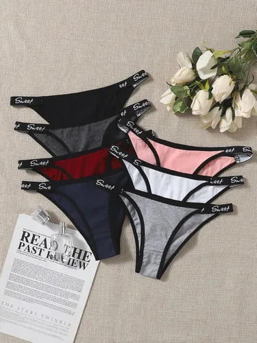 Vista 5 de WDIRARA Paquete de 7 bragas para mujer, ropa interior con cinta de letras
