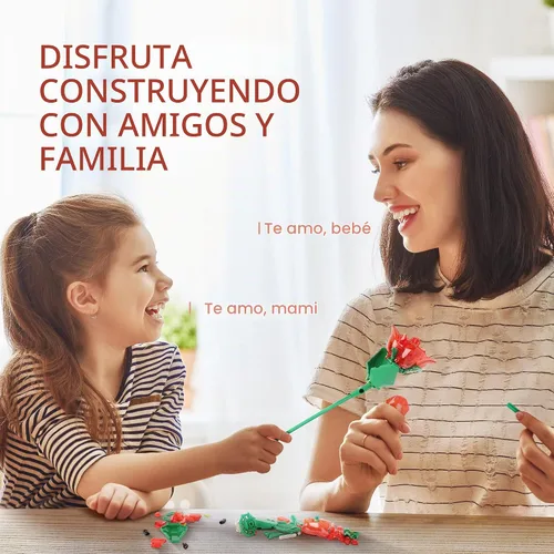 Vista 5 de Juego de construcción de ramo de rosas con luces, plantas artificiales, bonita colección botánica compatible, regalo para mujer