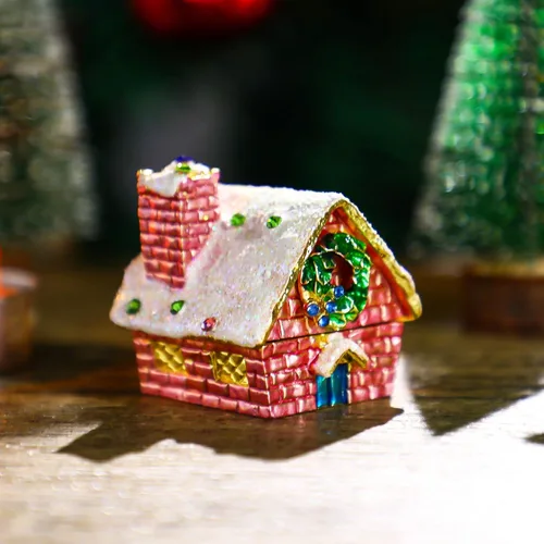 Vista 5 de YU FENG Estatuilla de la casa de Navidad cajas de baratijas con bisagras de diamantes de imitación esmaltados joyería anillo adorno caja