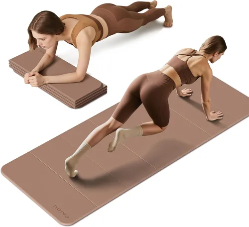 Vista 10 de PAIDU Esterilla de yoga plegable para fitness, extra gruesa de 2/5 pulgadas (0.394 in) TPE antideslizante certificado SGS 75 x 26 pulgadas extra