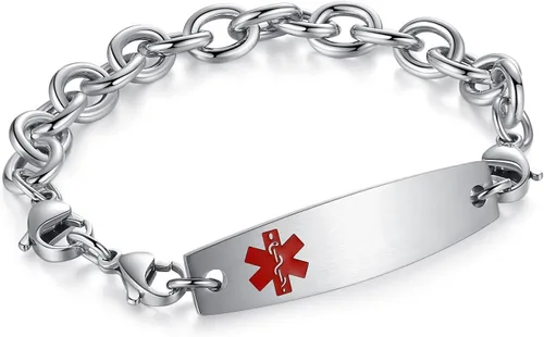 Vista 62 de Brazaletes de alerta médica ajustables de 7.5" a 9" para mujer/hombre, de acero inoxidable, intercambiables Cadena de bloque