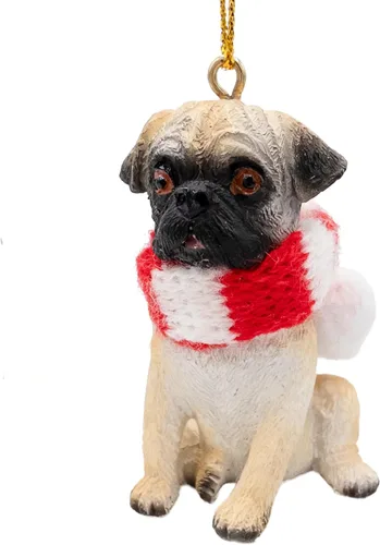 Vista 5 de Pug Puppy First Christmas Tree - Adorno para perro con bufanda de bastón de caramelo de tela