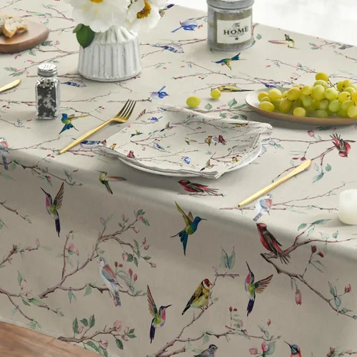 Vista 4 de Horaldaily Mantel de primavera 52×70 pulgadas rectangular, mantel con diseño de pájaros en ramas y flores beige, lavable, mantel de temporada
