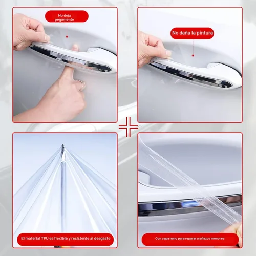 Vista 4 de 4 calcomanías protectoras para manija de puerta de automóvil, película protectora universal de fibra de carbono antiarañazos para la mayoría