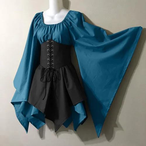 Vista 3 de Vestidos medievales de talla grande, disfraz de Halloween para mujer, disfraz vintage de Halloween, sombrero de bruja rosa de hada, para adulto