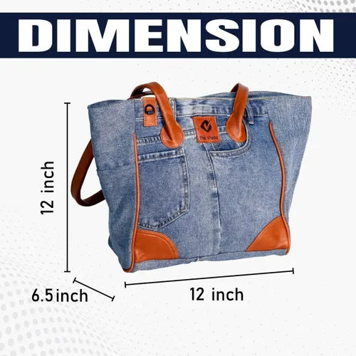 Vista 3 de THE VIADO Bolso de hombro de mezclilla para mujer, bolso de mano de gran capacidad con retro
