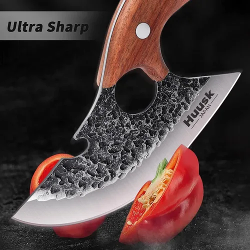 Vista 4 de Huusk Sharp - Cuchillo pequeño para carne, con funda de cuero, cuchillo de campamento para cocinar al aire libre, regalo vikingo