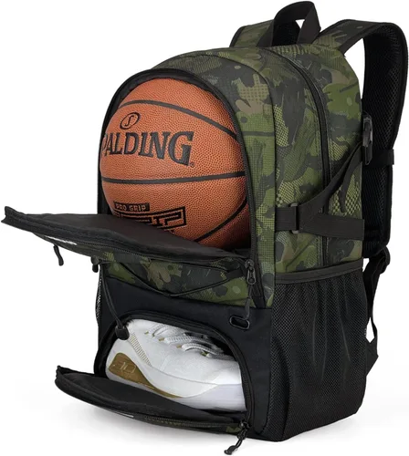 Vista 10 de GRANDUP - Mochila de baloncesto con compartimento para pelota y zapatos. Adecuada para voleibol, fútbol, natación, gimnasio, viajes y escuela