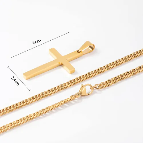 Vista 2 de Nocuswao Collar de cruz para hombres y niños Colgante de acero inoxidable de oroplata, regalo de joyería, cadena cubana de 18 a 26 pulgadas
