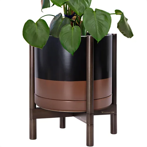 Vista 76 de D'vine Dev Maceta de cerámica con soporte de ébano – Maceta redonda moderna de 8 pulgadas con soporte para maceta de madera, color negro, 55-B-M-2
