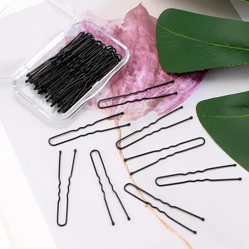 Vista 4 de AIEX Kit de 50 horquillas en forma de U, pinzas para el cabello de sujeción segura para mujeres y niñas y peluquería (negro)