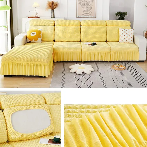 Vista 19 de Fundas elásticas para cojín en forma de L, funda de sofá modular de 1/2/3/4 asientos, con falda, sillón, sofá biplaza, protector de muebles