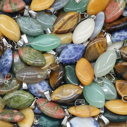 Vista 7 de LHJ 20 colgantes de piedra natural con forma de marquesa de cristal de ágata de chakra para hacer joyas, collares, aretes