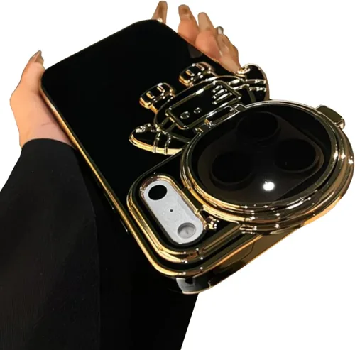 Vista 21 de Funda de teléfono con soporte oculto de astronauta para iPhone 11, bonito protector de cámara de lente de astronauta, soporte con purpurina
