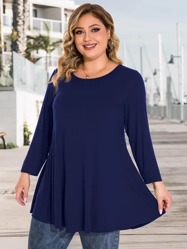Vista 4 de BELAROI - Camiseta cómoda de manga 34 para mujer, talla grande, ajuste suelto