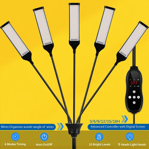 Vista 2 de Luces de cultivo para plantas de interior, luz LED de espectro completo Aukphie con soporte, temporizador de encendido/apagado automático
