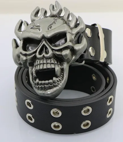 Vista 5 de Cinturón de cuero con hebilla de cuero para hombres y mujeres, cinturón decorativo punk