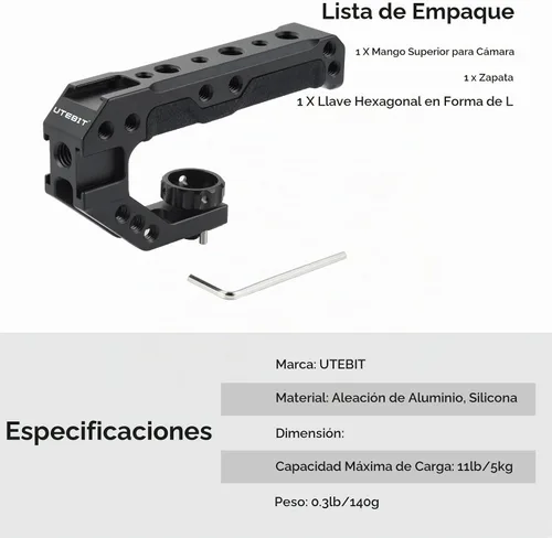 Vista 4 de UTEBIT Mango superior para cámara con pasadores de localización ARRI de 3/8