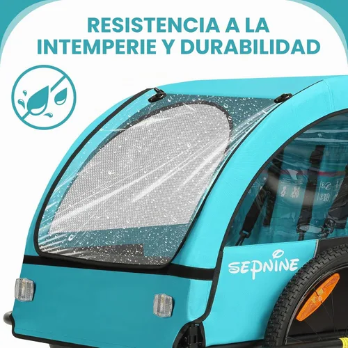 Vista 6 de Remolque de bicicleta para niños, adecuado para 1 a 2 niños, doble asiento, acoplador universal, plegable, toldo con pantalla contra insectos