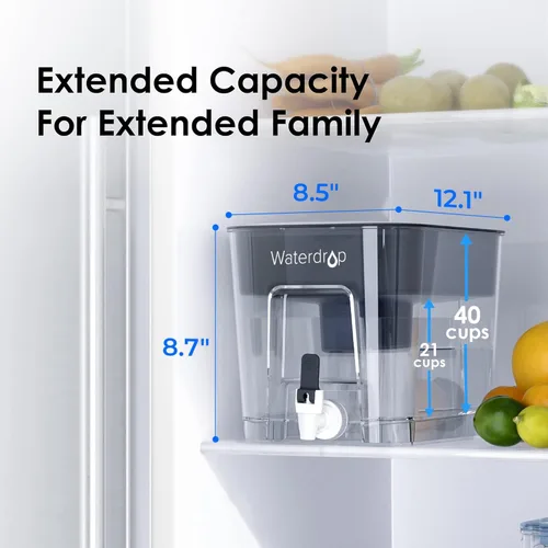 Vista 2 de Waterdrop WFD-22L - Dispensador de filtro de agua grande con 4 filtros, jarra de filtro de agua de 40 tazas, larga vida útil de 200 galones, reduce