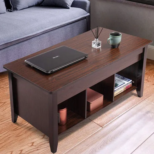 Vista 2 de LAZYMOON Mesa de centro elevable, compartimento de almacenamiento de escritorio para computadora portátil, muebles para el hogar de madera maciza