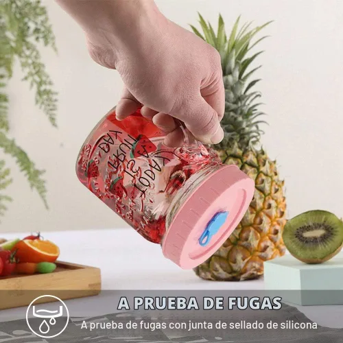 Vista 3 de Tapas para frascos de boca regular, tapas de plástico para conservas de boca regular con agujero para pajilla, popotes de plástico, tapones